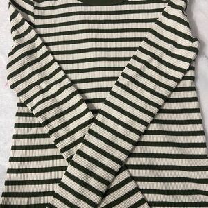 Aerie Green and White Striped Long Sleeve Tee